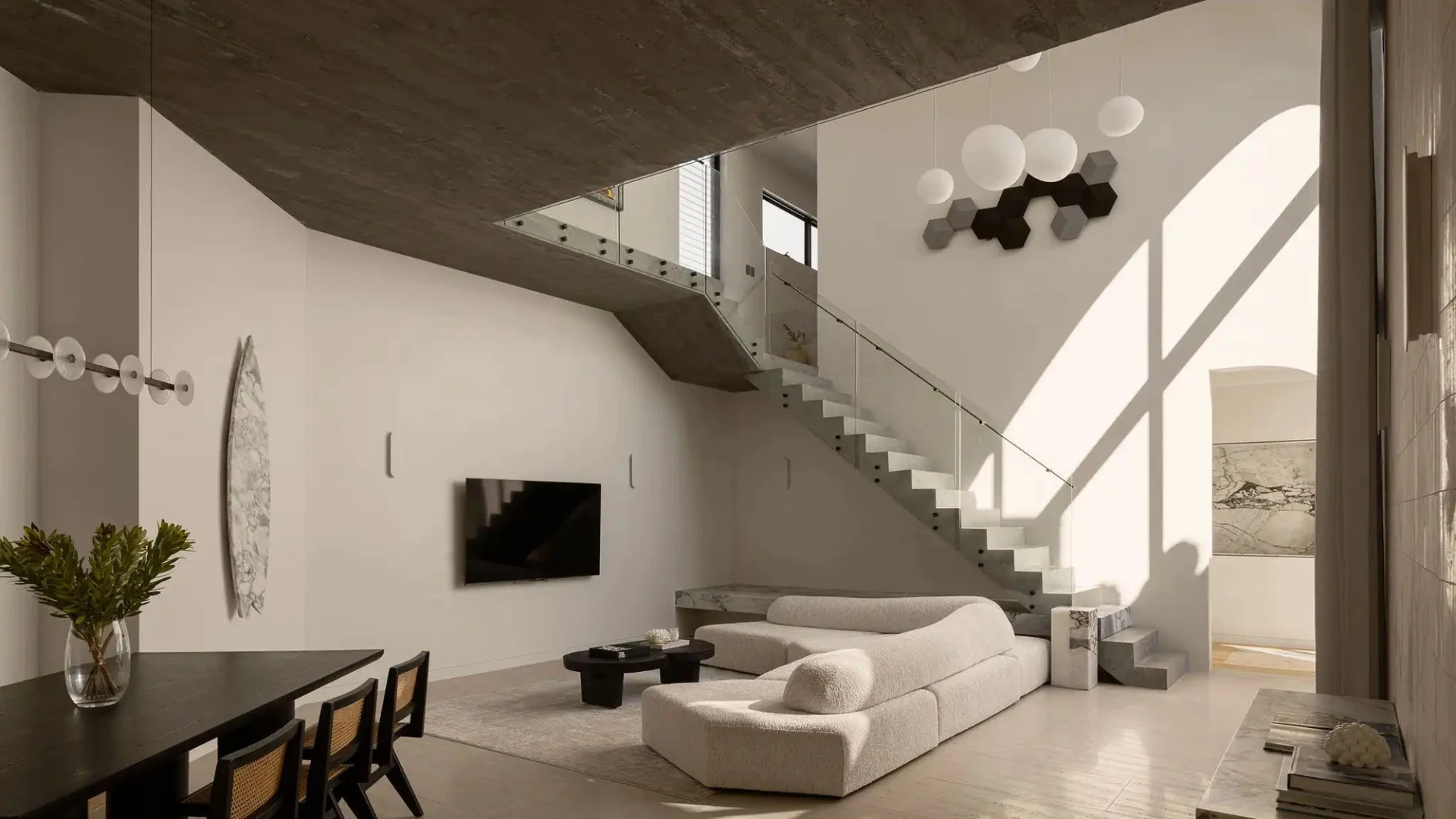 Completed interior finish with crisp wall geometry